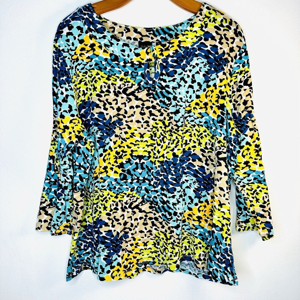 Rafaella Women's Plus 3X top blouse long Sleeve Multicolor Gray Leopard Print
